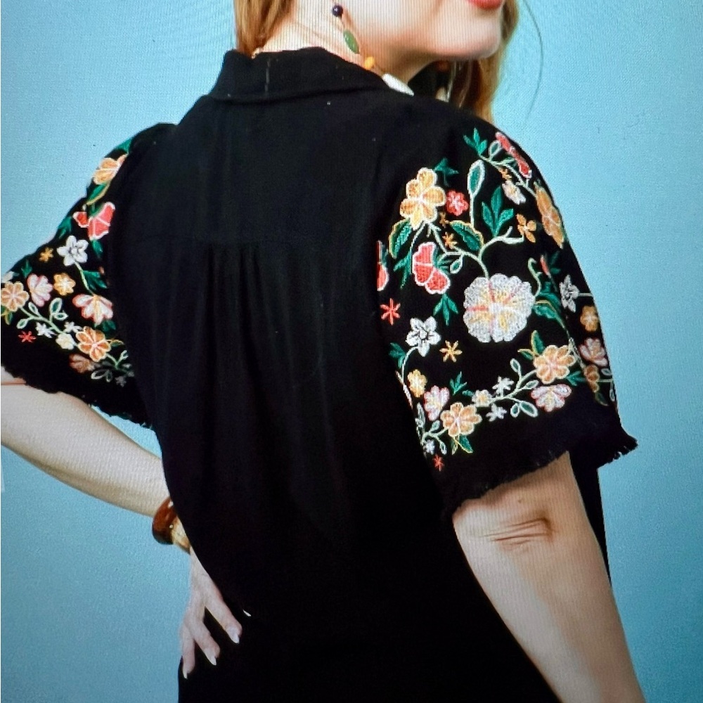 Umgee Black Boxy Embellished Button Down Shirt Plus Size - Picture 4 of 6